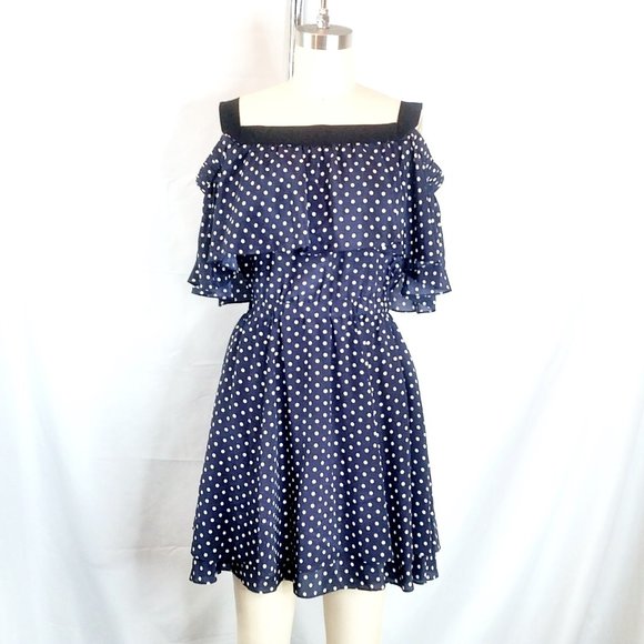 Grey Jason Wu Silk Navy Blue White Polka Dot Dress - Picture 3 of 11